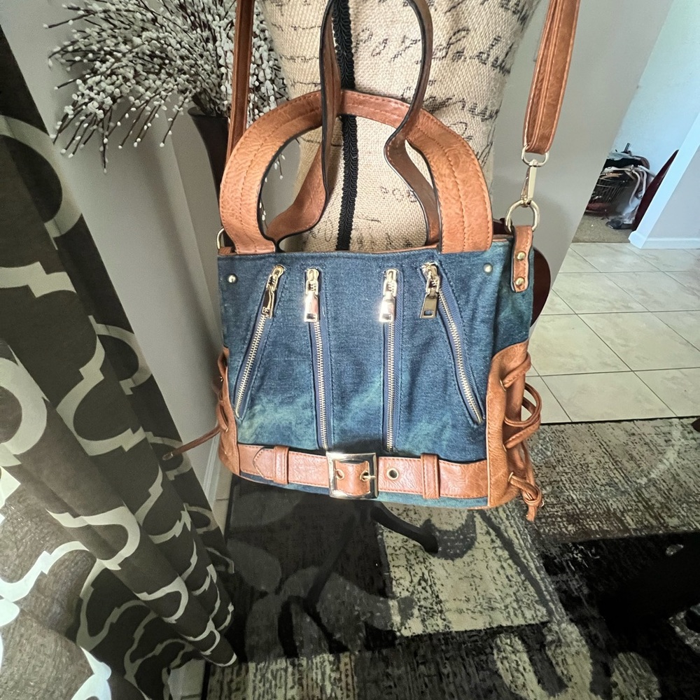 Blue and tan bag